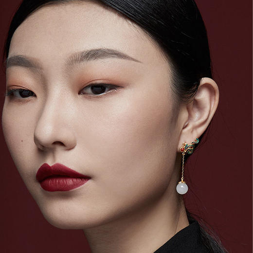 银流苏长款耳环凤纹原创设计耳坠女复古珐琅耳饰 商品图4