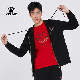 卡尔美 春季新款运动针织外套休闲时尚连帽长袖开衫卫衣