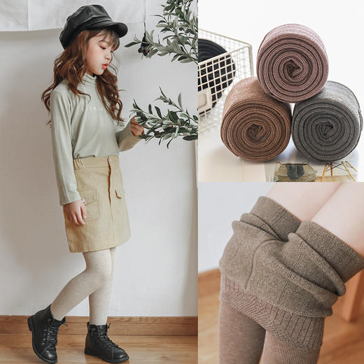 【内里加绒 经典百搭 不易起球】加绒一体裤秋冬新款加厚保暖儿童打底裤 日系纯色女童打底裤 商品图2