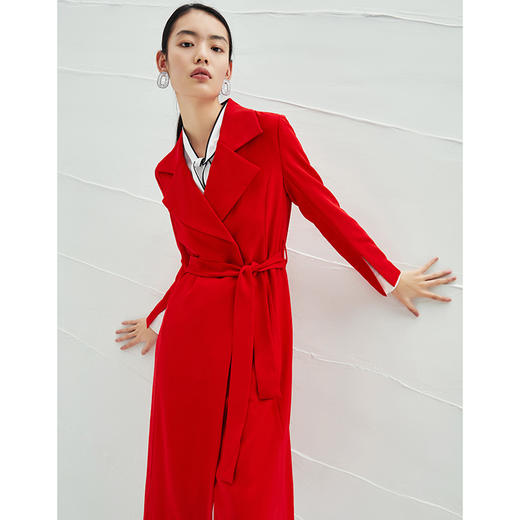 EITIE爱特爱女装秋款商场同款简洁系带收腰显瘦通勤纯色风衣5604304 商品图6