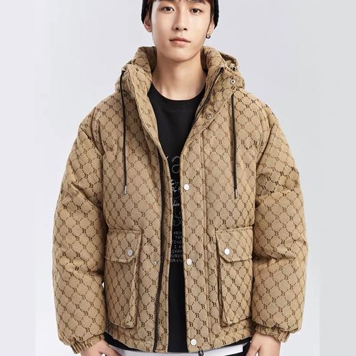 B1ACB4315太平鸟男装羽绒服2021冬季新款休闲宽松连帽外套格纹潮 商品图0