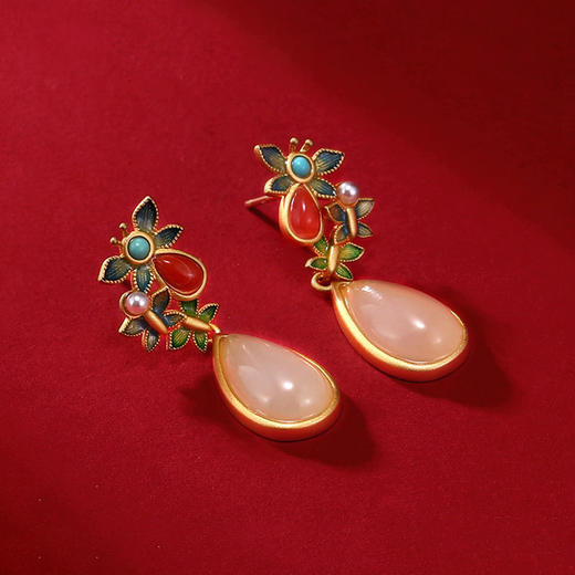 东方s925纯古典珐琅彩石景泰蓝蝴蝶水滴耳坠中式宫廷风耳环2021年 商品图4