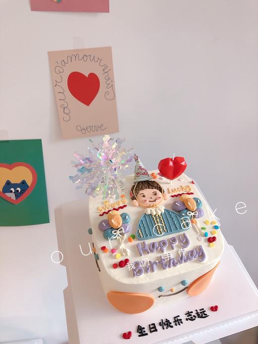 小男孩笑脸手绘方形蛋糕-低糖处理无添加 商品图0