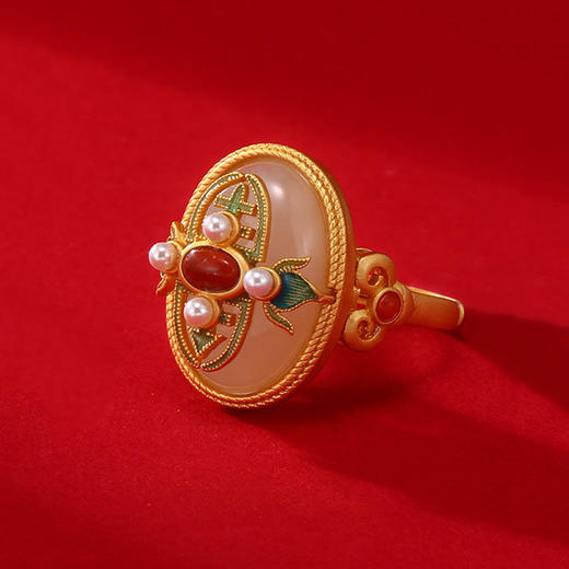 宫典彩绘珐琅天然石戒指银手饰贵气复古典雅指环 商品图3