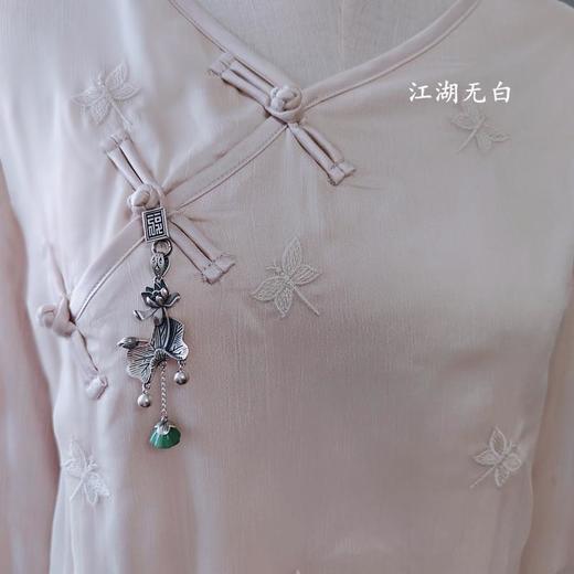 【心若莲花】古典中国风银压襟扣玉旗袍汉服挂件流苏配饰 商品图2