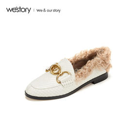 westory2019秋季新品金属环蛇纹羊毛卷休闲懒人单靴女W29CM70031