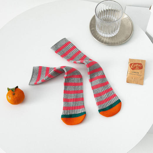 【3双装 潮童穿搭单品】儿童袜子秋冬新款条纹小腿袜 韩版男女童时尚堆堆袜潮袜中筒袜 商品图6