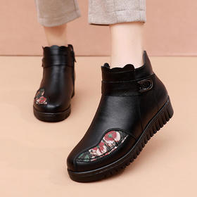 HKD-妈妈棉鞋女冬加绒加厚保暖防滑软底老人奶奶短靴