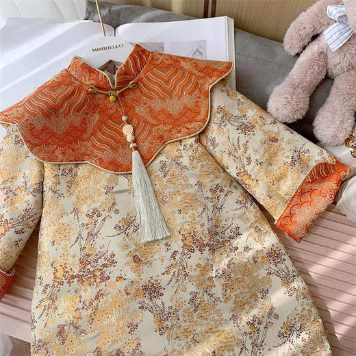 女童旗袍冬装儿童加厚连衣裙中国风复古儿童裙小女孩新年裙子国潮 商品图3