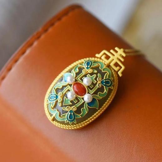 天然烟紫银镶嵌点缀珍珠南红玛瑙复古国风项链 商品图5