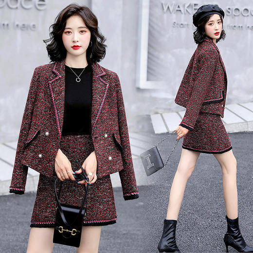 SJ-607气质小香风短款西装外套短裙两件套 商品图0