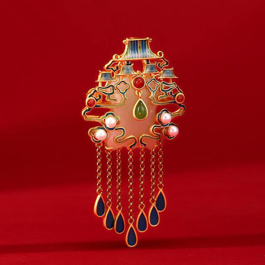 天然和田玉南天门胸针镶S925纯银复古流苏胸花奢华冷珐琅胸针饰品 商品图3