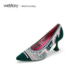 westory2020秋季新品时尚编织拼色尖头浅口高跟单鞋女W29CE70431