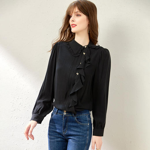 气质通勤，别致荷叶边翻领幸运钻扣衬衫WLZD-2127403 商品图1