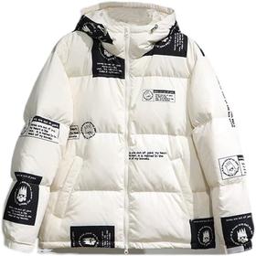 太平鸟男2021冬时尚大印花白色羽绒服B2ACB4391