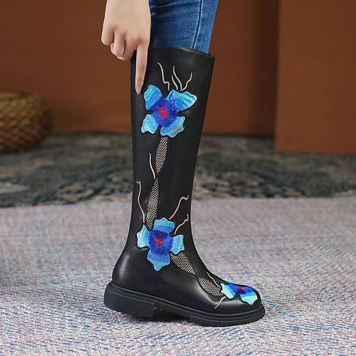 个性百搭，民族风刺绣不过膝长筒靴YJX-2169 商品图1