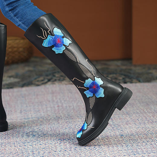 个性百搭，民族风刺绣不过膝长筒靴YJX-2169 商品图2