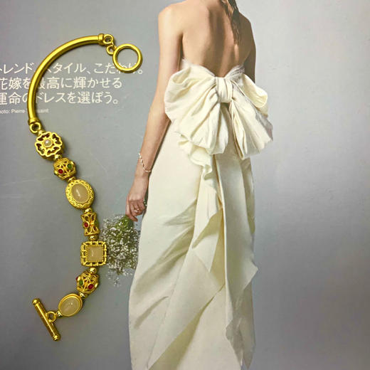 新款【不掉色】越南传承沙金老金弯管和田玉烧蓝配饰手链手串 商品图8