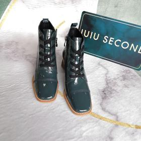 IUIU SECOND 秋冬牛漆皮绑带蓝色时装短靴