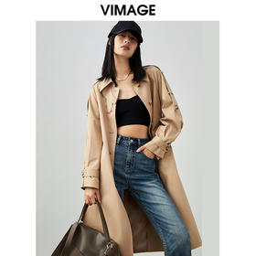 VIMAGE/纬漫纪春季新款束腰帅气中长款风衣外套V1704302