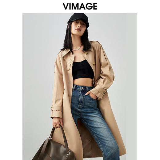 VIMAGE/纬漫纪春季新款束腰帅气中长款风衣外套V1704302 商品图0
