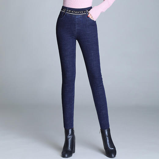 PX-BND712新款时尚气质高腰加绒加厚保暖牛仔小脚棉裤 商品图1