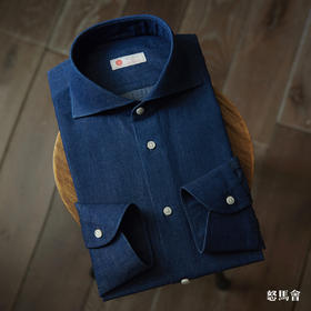 Sojitz 深蓝色丹宁牛仔意式工艺衬衫