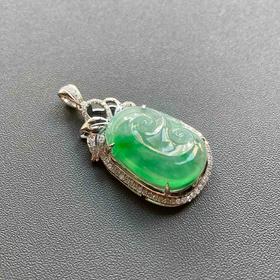 冰种阳绿翡翠辣色如意18k白金钻石镶嵌