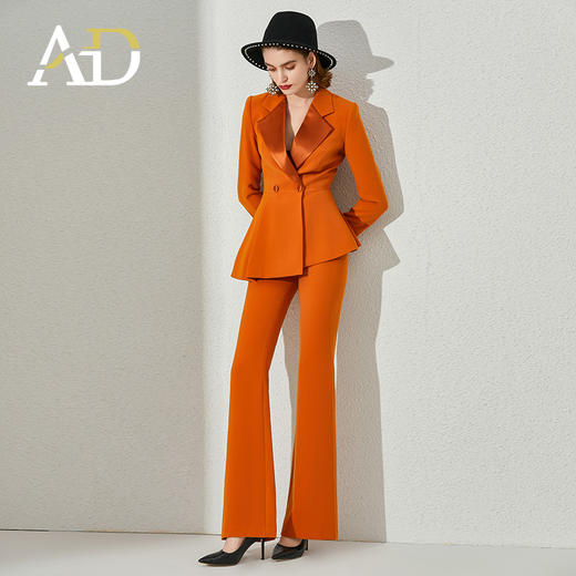 AD秋装两件套洋气女总裁西装正装气质显瘦微喇裤高端醋酸职业套装 商品图1