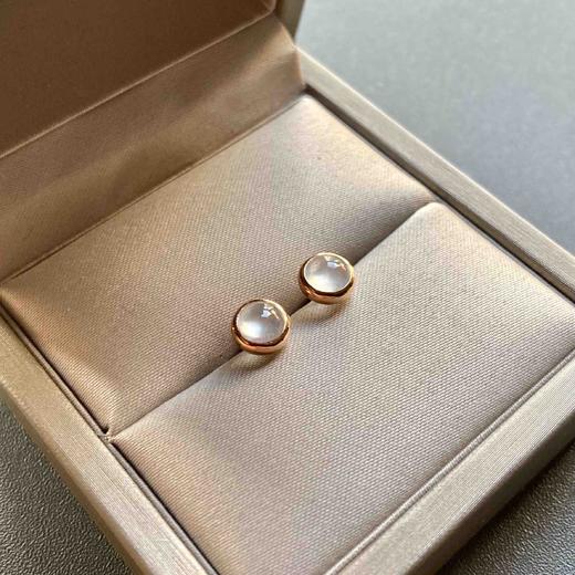 高冰种翡翠蛋面耳钉18k玫瑰金镶嵌 商品图4