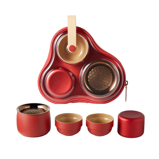 【茶器茶具】澜沧古茶陶瓷茶具便携装套组-皓月（珊瑚红） 商品图4