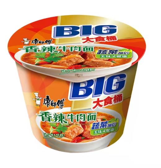 康师傅大食桶香辣牛肉面单桶152g*12桶/箱 商品图0