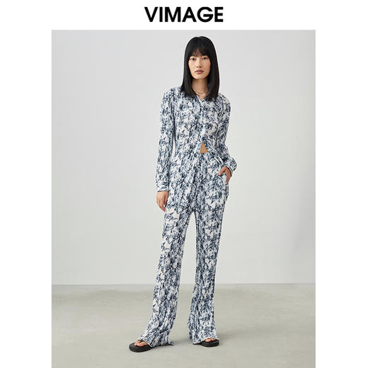 VIMAGE/纬漫纪春季新款抽象印花设计小众衬衣上衣V1709313 商品图1
