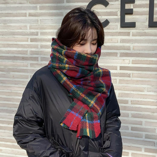 超保暖~2021新款东大门复古风格子围巾女秋冬季百搭针织披肩两用 商品图0