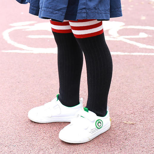 「六双装 陪伴一冬」秋冬袜子白色条纹双杠直板袜学生表演过膝长筒袜童装儿童袜 商品图3