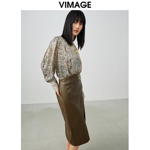 VIMAGE/纬漫纪春季新款气质包臀显瘦开叉时尚百搭半身裙皮裙V1706301 商品图1