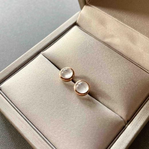 高冰种翡翠蛋面耳钉18k玫瑰金镶嵌 商品图1