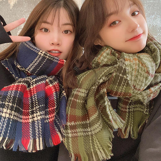 新款英伦风原宿格子围巾女秋冬季学生加厚百搭围脖潮披肩两用 商品图0