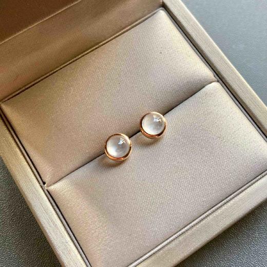 高冰种翡翠蛋面耳钉18k玫瑰金镶嵌 商品图0