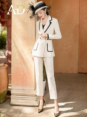 AD白色秋冬职业装小香风西装套装女总裁范正装高端商务干练工作服