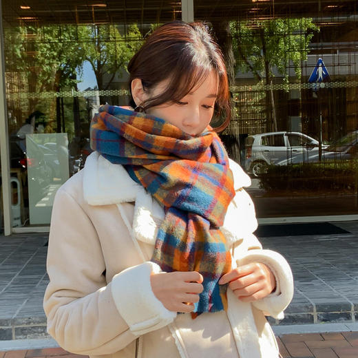 超保暖~2021新款东大门复古风格子围巾女秋冬季百搭针织披肩两用 商品图2