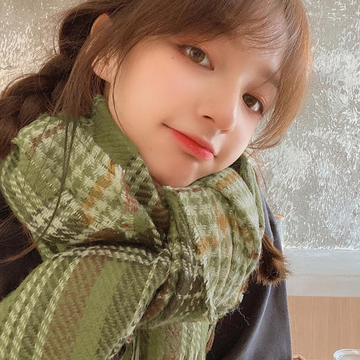 新款英伦风原宿格子围巾女秋冬季学生加厚百搭围脖潮披肩两用 商品图2