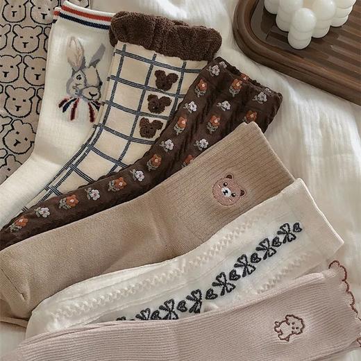 「新疆长绒棉 五双」女士中筒袜ins潮流时尚四季女袜 学院风舒适袜子配饰 商品图0