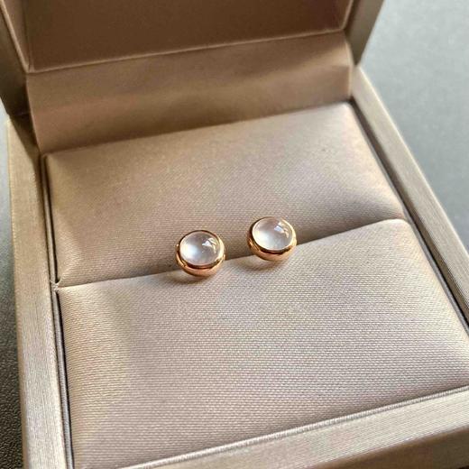 高冰种翡翠蛋面耳钉18k玫瑰金镶嵌 商品图5