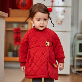 【新年连衣裙搭配时尚小包包】女宝宝连衣裙冬季新款童装新年冬装加厚夹棉女童连衣裙子保暖