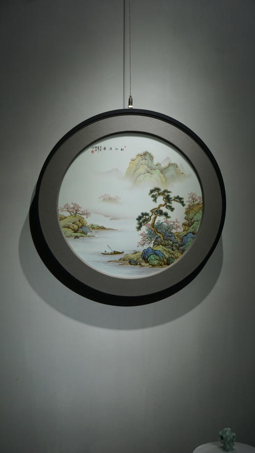 粉彩秋江泛舟瓷板画 商品图0