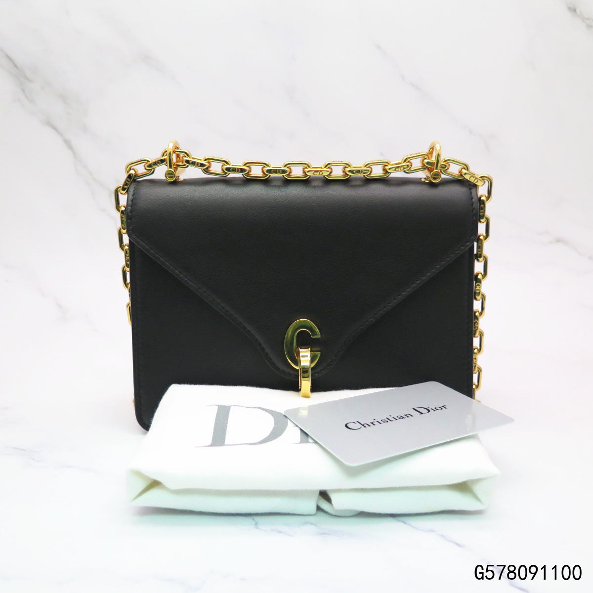 【二手85新】dior迪奥cest dior黑色光滑小牛皮翻盖式袖珍链条包 g57