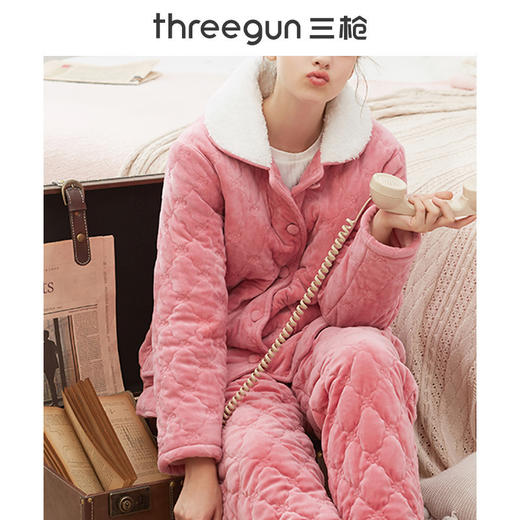 Threegun三枪 【婴儿绒夹棉】翻领开襟女士家居套家居服-81630D941 商品图1