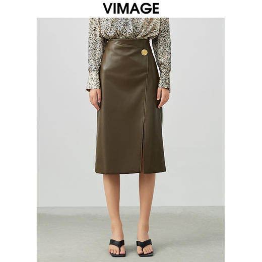 VIMAGE/纬漫纪春季新款气质包臀显瘦开叉时尚百搭半身裙皮裙V1706301 商品图5