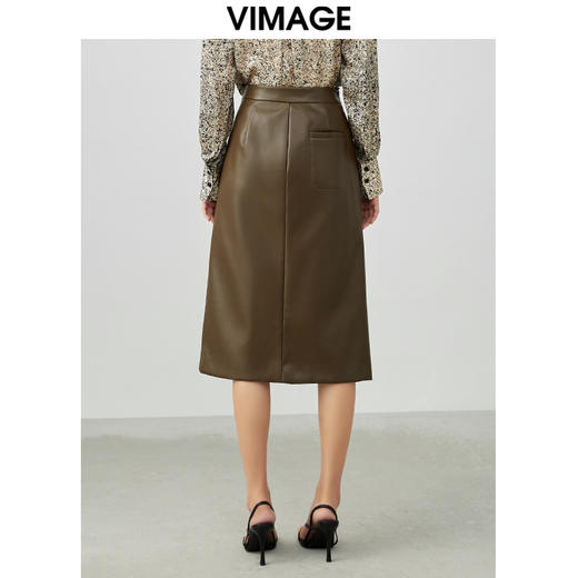VIMAGE/纬漫纪春季新款气质包臀显瘦开叉时尚百搭半身裙皮裙V1706301 商品图4